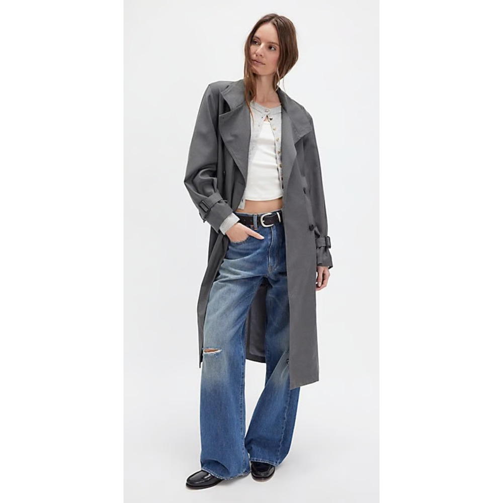 NEW FREE PEOPLE GREY KENNIE TRENCH COAT JACKET SZ L